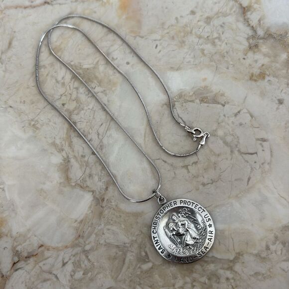 Rare Vintage Theda Sterling Silver St. Christopher Medal & Chain Unisex - Picture 3 of 11